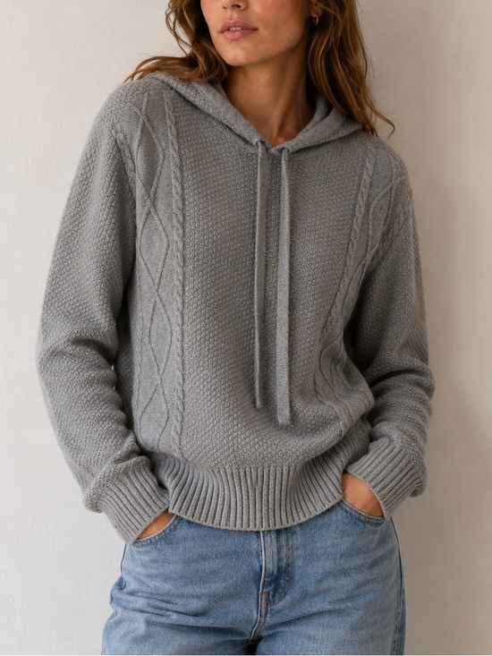 Mazik Tops - Mazik Gray Cable-Knit Hoodie Sweater